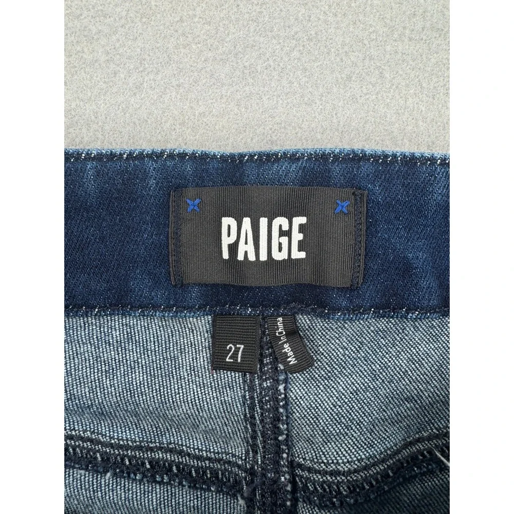 Paige Indio Zip Short Dark Blue Flare Leg Trouser Jeans Womens 27 (30x32) Boho